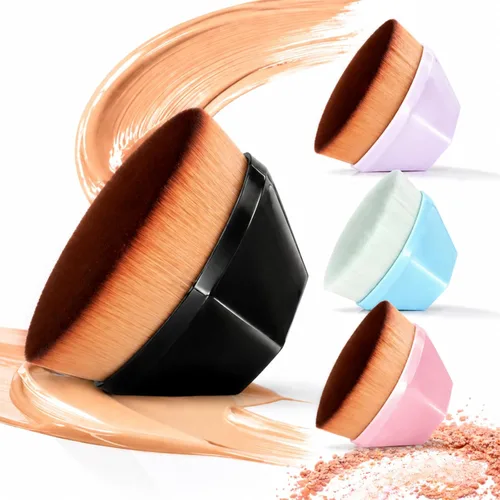 BEAHOT Paquete de 4 brochas de maquillaje de base, juego de brochas Kabuki de parte superior plana para líquidos, crema y polvo, cepillo facial