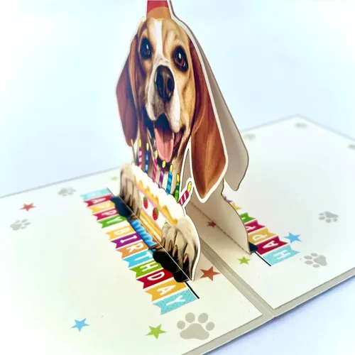 Miniatura 4 de Tarjeta de cumpleaños de perro Beagle 3D emergente – Felicitación de feliz cumpleaños para los amantes de los perros – Tarjeta desplegable