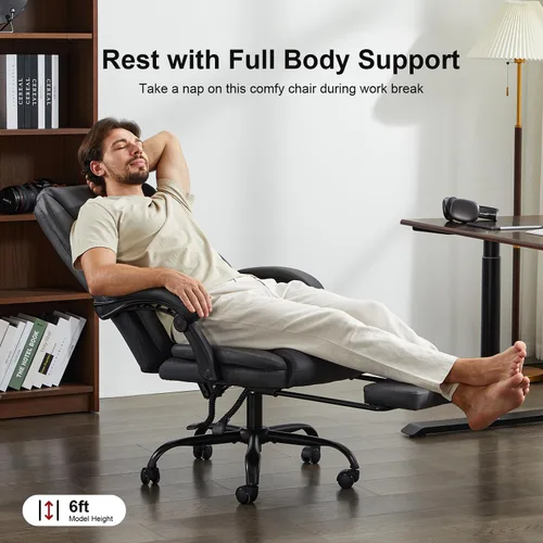 Miniatura 4 de amseatec Silla de oficina, grande y alta, 400 libras con reposapiés, ergonómica con respaldo ajustable, silla de computadora reclinable con doble