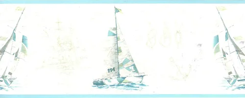 Miniatura 4 de Dundee Deco BD6262 - Borde de papel pintado prepegado, color beige náutico, azul, verde azulado, borde de pared, diseño retro, 15 pies x 7.25