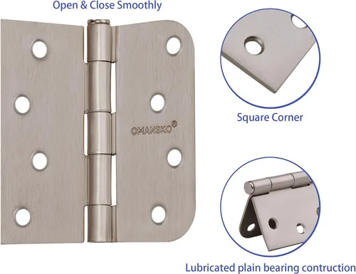 Miniatura 3 de Bisagras de puerta de níquel de 4 x 4 pulgadas, paquete de 18 bisagras de níquel satinado para puertas interiores, bisagras de servicio pesado con 4