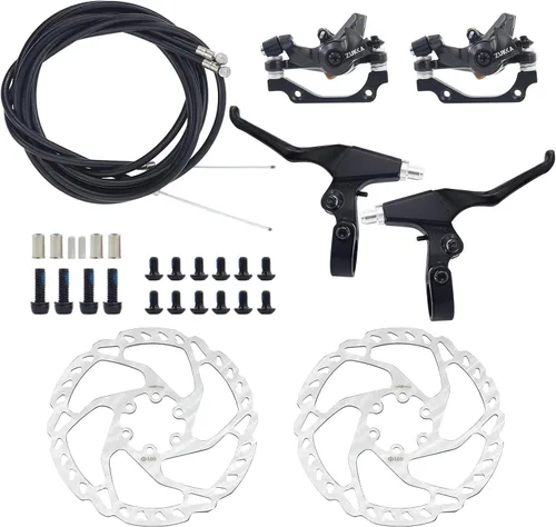 ZUKKA Kit de freno de disco para bicicleta con 1 par de pinzas delanteras y traseras de montaña, rotores de 6.299 in, palancas de freno de bicicleta