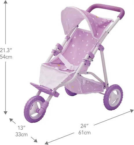 Miniatura 6 de Olivia's Little World Cochecito de Muñeca Bebé estilo jogging con toldo, cinturón de seguridad y espacio de almacenamiento, morado y blanco