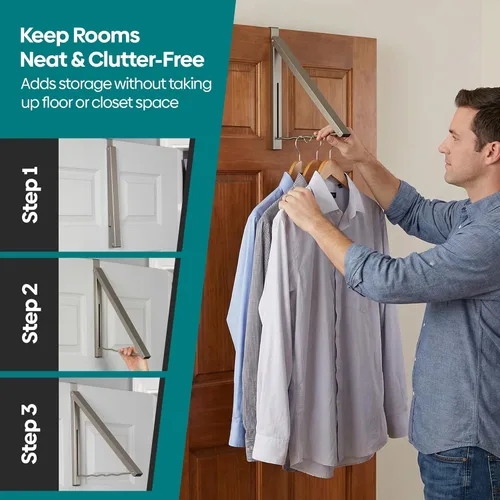 Miniatura 6 de HOLDN' STORAGE Colgador sobre la puerta - Organizador de rack plegable individual para colgar ropa, abrigos y toallas, ideal para dormitorios