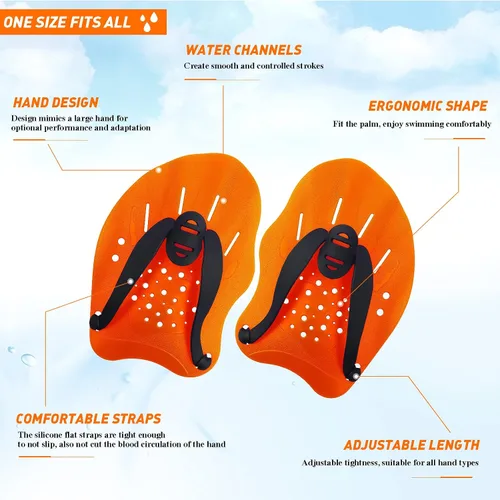 Miniatura 4 de Raquetas de natación para manos, paletas de mano de entrenamiento de natación con correas ajustables, paletas de natación para adultos y niños