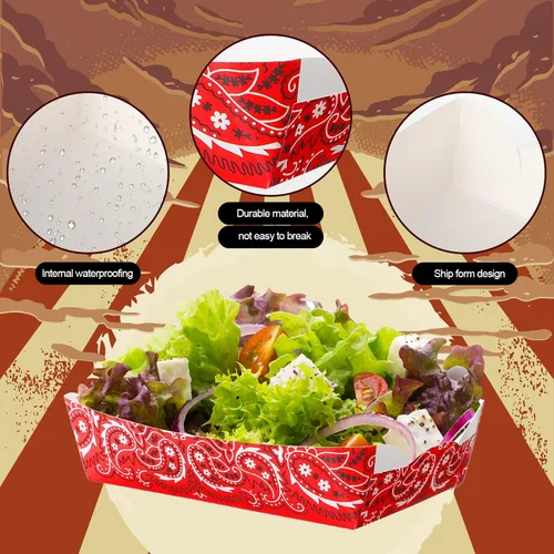 Miniatura 5 de Remerry 100 bandejas de papel de vaquero para alimentos de fiesta occidental, decoraciones de fiesta occidental, rodeo, cachemira, caramelo, nacho