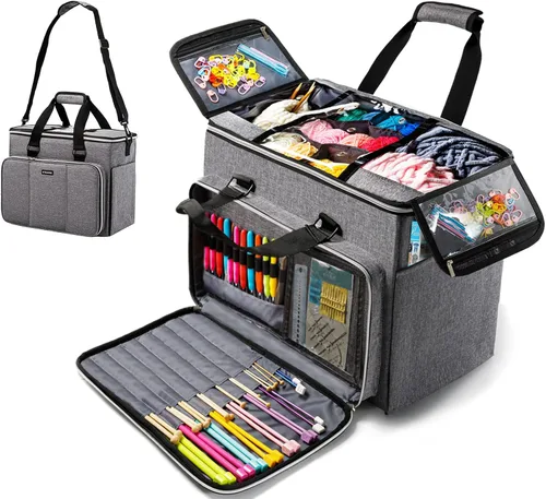 Miniatura 8 de MYBAGZING Bolsa de Tejer, Organizador Grande de Almacenamiento de Hilo, Bolsas y Totes de Crochet, Bolsas de Hilo para Crochet, Estuche Porta Hilos