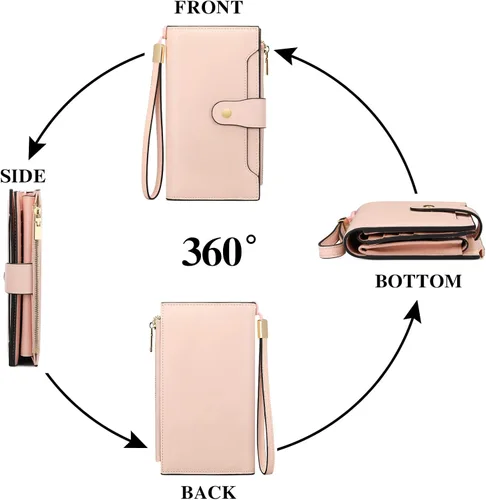 Miniatura 6 de SENDEFN - Cartera de cuero para mujer, portatarjetas con bloqueo RFID, monedero para mujer con cierre