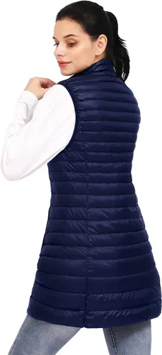 Miniatura 4 de ELFJOY Chaleco largo acolchado para mujer, chaleco de plumón largo ultraligero con cuello alto, chalecos negros para mujer, ropa de abrigo