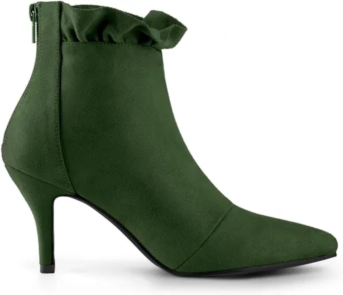 Miniatura 6 de Allegra K Botines con volantes y tacón de aguja puntiagudo para mujer