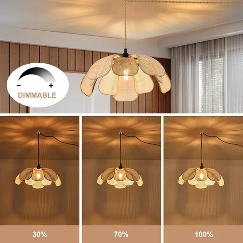 Miniatura 5 de Candelabros Bohemios Enchufables Luces Colgantes de Ratán Lámpara Colgante de Flores con Interruptor de Encendido/Apagado Cuerda de Cáñamo de 15
