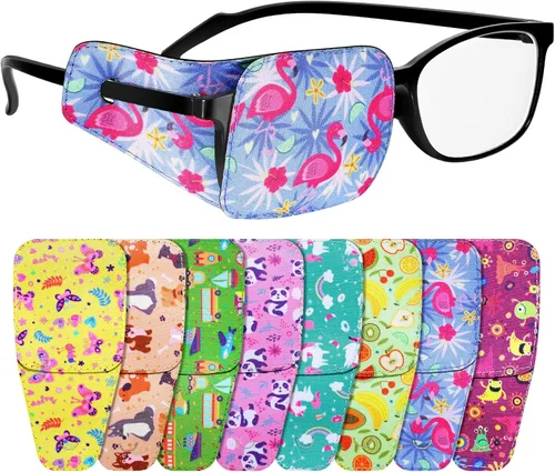 Treela 8 parches de ojos para niños, parche para gafas para cubrir cualquier ojo, parche de tela de dibujos animados para niños y niñas (estilo