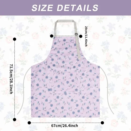 Miniatura 2 de Paquete de 3 delantales florales impermeables para mujer, correa ajustable con bolsillo, multiusos para cocina, arte, jardín