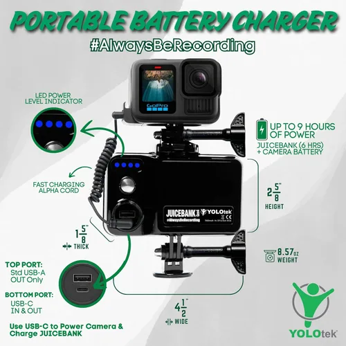 Miniatura 5 de YOLOtek JUICEBANK 7800mAh - Propiedad de veteranos - Cargador portátil para paquete de batería GoPro Hero 13, 12, 11, 10, 9 DJI, Insta360, MEVO