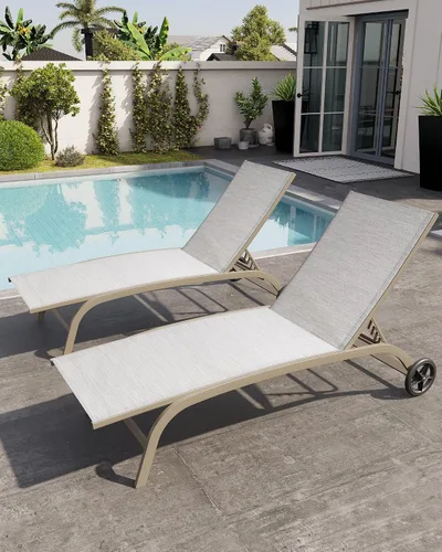 Miniatura 10 de Crestlive Products Tumbona de aluminio para exteriores con respaldo y ruedas ajustables de 5 posiciones, tumbona para todo tipo de clima para patio