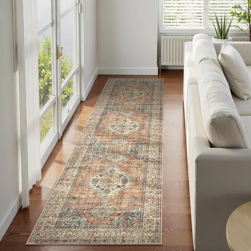 Miniatura 42 de Lahome Alfombra oriental lavable de área pequeña, 2 x 3 pies, para entrada, cocina, ultra fina, suave, tapete antideslizante para puerta de Azul