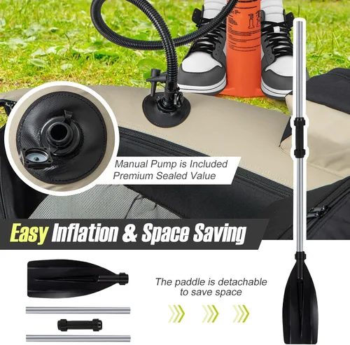 Miniatura 2 de GYMAX Tubo flotador de pesca, barco de pesca inflable de 350 libras con paleta, bomba, aletas, estatores de anzuelos, regla de pescado, bolsillos