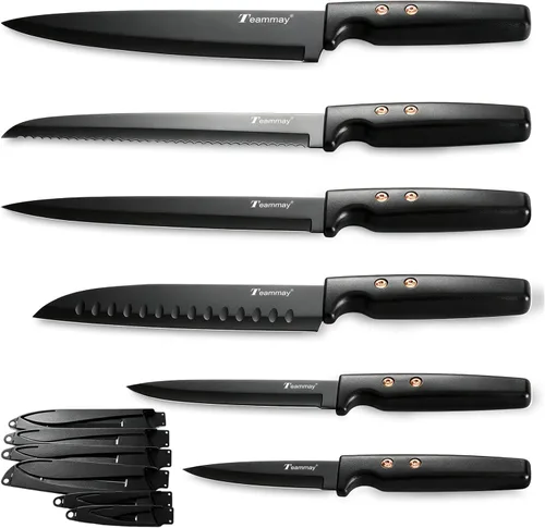 Juego de cuchillos de cocina de 12 piezas, cuchillos de acero inoxidable con revestimiento antiadherente, apto para lavavajillas, juego de cuchillos