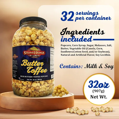 Miniatura 2 de Palomitas con sabor a mantequilla y toffee de Stonehedge Farms Tubo grande de 32 oz Perfecto para fiestas y Navidad Snacks dulces en granel