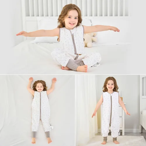 Miniatura 7 de Miracle Baby Saco de dormir con pies - 0.5 TOG 100% algodón transpirable, diseño sin mangas, saco de dormir para bebé Blanco (White Stars)