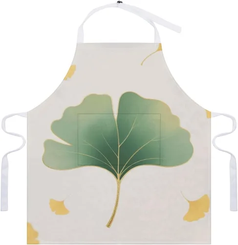 Miniatura 7 de MUSM Apron for Adults - 27.6 X 31.5 Inch, Heavy-Duty Polyester Aprons with Two Large Pockets, Waterproof Green Ginkgo Leaves Kitchen Apron for