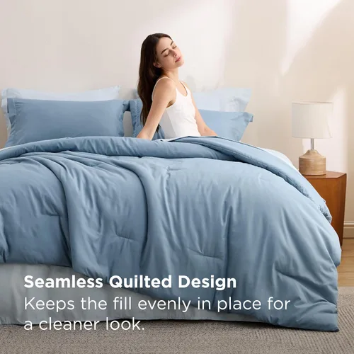 Miniatura 6 de Bedsure Juego de ropa de cama con edredón tamaño individual de 5 piezas, diseño bohemio contrastante, juego de cama en una bolsa con edredón