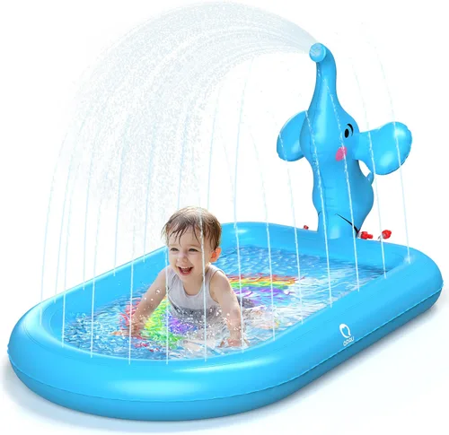 QPAU Almohadillas de salpicaduras para niños pequeños de 1 a 3 años, tapete de juguete de elefante azul para niños, tapete de juego al aire libre