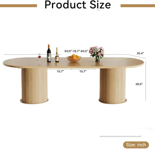 Miniatura 9 de Mesa de comedor redonda extensible con base de almacenamiento, mesa de comedor expandible natural de 63 a 94 pulgadas para 10 personas, mesa