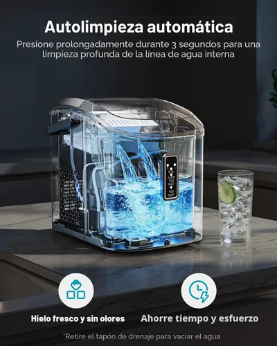 Miniatura 7 de EUHOMY Máquina de Hielo de Encimera, 9 Cubos Listos en 6 Minutos, 26 libras/24H, Autolimpiante, Máquina de Hielo Portátil con Asa de Transporte
