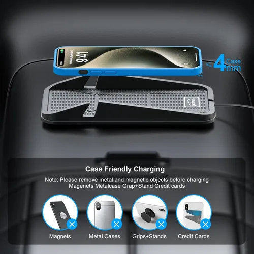 Miniatura 5 de Cargador de coche inalámbrico Almohadilla de carga, POLMXS Cargador de teléfono inalámbrico antideslizante para coche Carga inalámbrica para celular