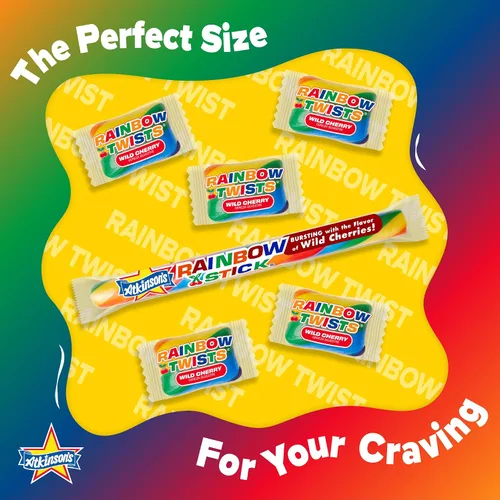 Miniatura 2 de Atkinson's Palitos de caramelo con sabor a cereza Rainbow Twist Sticks 0.7oz 52ct