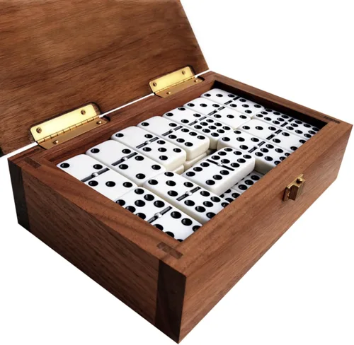 Miniatura 2 de Alex Cramer - Juego de dominó doble de 9 piezas para adultos con spinners. Juego de dominó en caja de nogal negro. Capacidad para 55 piezas