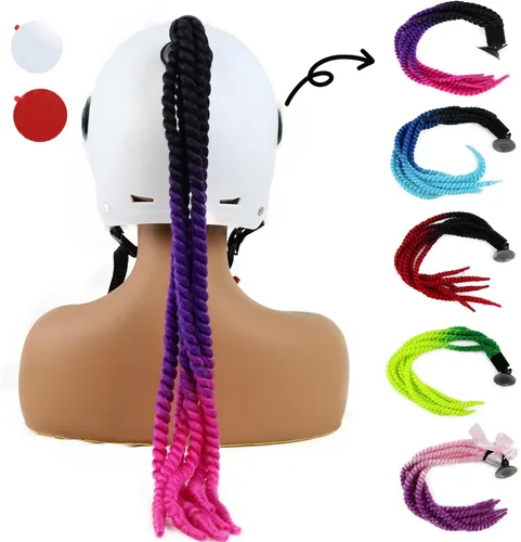 Miniatura 9 de Trenzas para casco de motocicleta, con ventosa desmontable, moño, para bicicleta, cola de caballo, cola de caballo, 1 unidad (casco no incluido)
