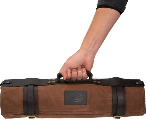 Miniatura 8 de Bolsa enrollable para cuchillos de chef Dickies Organizador portátil y estuche de almacenamiento para cubiertos, lona encerada y cuero, grande