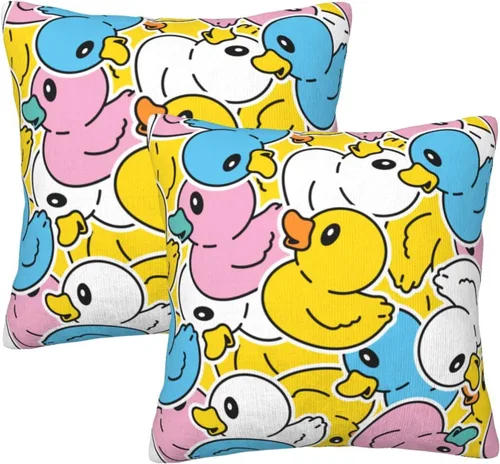 Miniatura 18 de Fiokroo Juego de 2 fundas de almohada de goma con diseño de patos de dibujos animados amarillos, fundas de almohada cuadradas para sofá, dormitorio