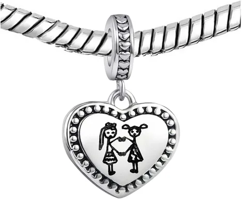 Miniatura 4 de Abalorios colgantes de corazón de hermana amor compatibles con pulsera Pandora, collar, joyería de cumpleaños para mujeres
