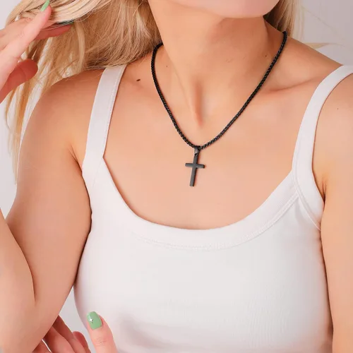 Miniatura 3 de P. BLAKE Collar con colgante de cruz de acero inoxidable para hombres y niños, colgante de cruz cristiana con cadena de 24 pulgadas