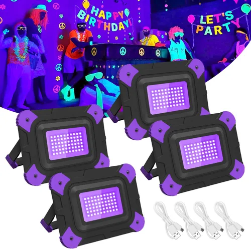 Miniatura 11 de T-SUN Luces negras recargables, luces negras alimentadas por batería para fiesta brillante, pesca, luz negra inalámbrica, luz ultravioleta