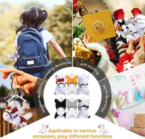 Miniatura 7 de Aoriher - 24 piezas de animales de peluche de caballo de 3.15 pulgadas, mini llavero de peluche con cadena desmontable, juguetes de animales