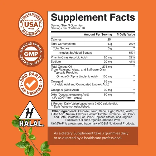 Miniatura 7 de Gomitas Omega 3 para adultos – Gomitas vegetarianas Omega 3 6 9 DHA para la salud cerebral y del corazón y apoyo articular – Suplemento a base