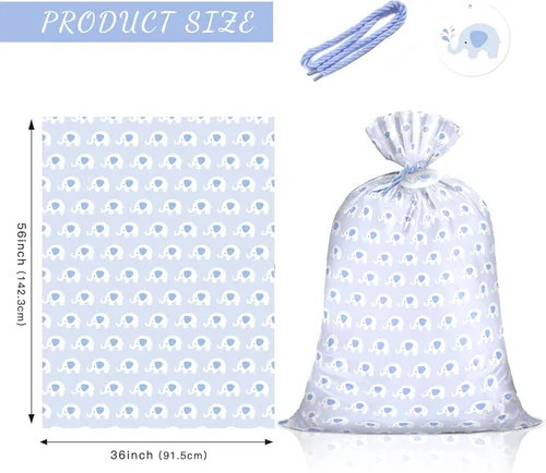 Miniatura 2 de WRAPAHOLIC Bolsa de regalo de plástico grande de 56 pulgadas para bebé, diseño de elefante azul, bolsa de regalo para baby shower, cumpleaños