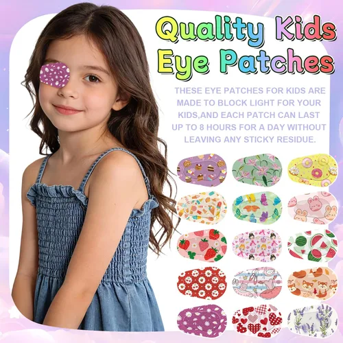 Miniatura 4 de 120 parches adhesivos para los ojos para niños y niñas, algodón suave transpirable a granel, con bonitos diseños de patrones, 15 estilos con 8