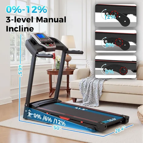 Miniatura 6 de Lastforever Cinta de correr plegable de 3.5 HP para el hogar, capacidad de 350 libras, cintas de correr portátiles con inclinación manual de 3 Negro