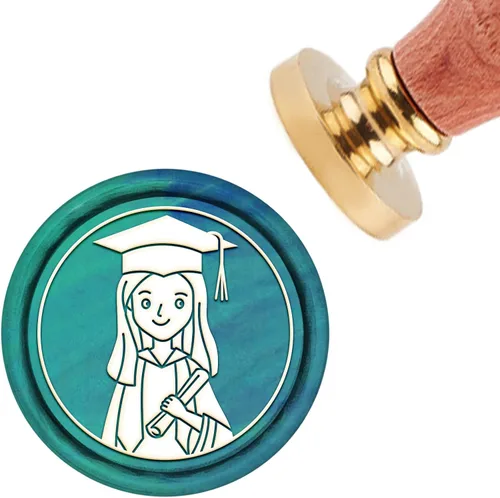 Miniatura 11 de CRASPIRE Sello de cera con tapa de graduación de 1.181 in, cabeza de latón extraíble con mango de madera para invitaciones de boda, envoltura