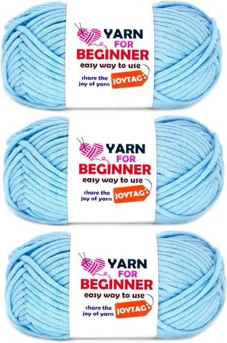 Miniatura 50 de Paquete de 3 hilos de ganchillo de mezcla de algodón y nailon - azul, gris, verde - 3x50g - puntadas fáciles de ver - kit de ganchillo y tejido