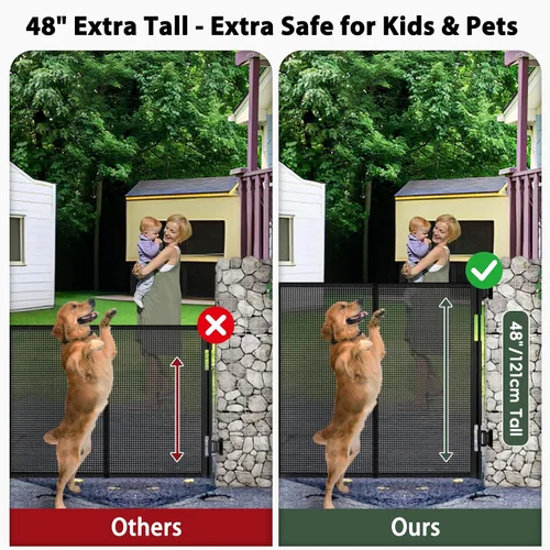 Miniatura 4 de Puertas retráctiles de 200 pulgadas para bebés, puertas extra anchas para perros, puerta de 48 pulgadas extra alta para mascotas, puerta retráctil