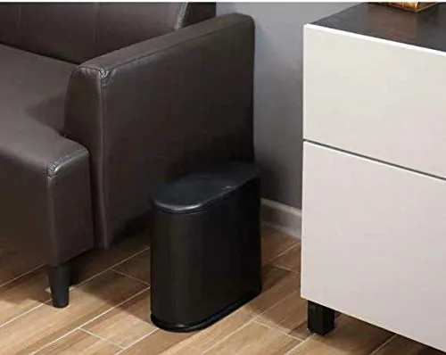 Miniatura 3 de IEEK Bote de basura de plástico con tapa superior de presión, cubo de basura de 2.4 galones / 10 litros, cesta de basura negra moderna para baño