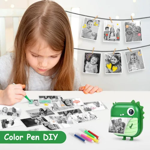 Miniatura 7 de Ainiv Cámara de impresión instantánea para niños, cámara dual 1080P con papeles de impresión y 5 bolígrafos de color, tarjeta SD de 32 GB, regalo