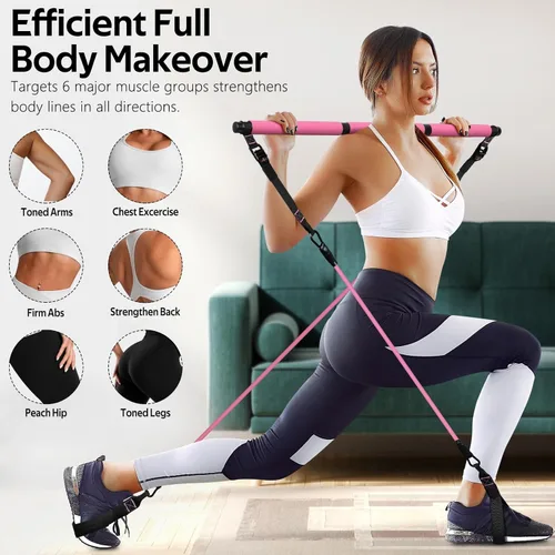 Miniatura 5 de Pilates Bar Kit with Resistance Bands, Multifunctional Pilates Bar for Women & Men with Heavy-Duty Metal Adjustment Buckle, Pilates Home Equipment