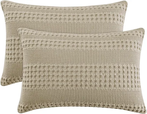 Miniatura 30 de PHF Fundas de almohada con tejido de gofre de 24" x 24", paquete de 2, funda de almohada cuadrada 100% algodón para decoración de ropa de cama, sin